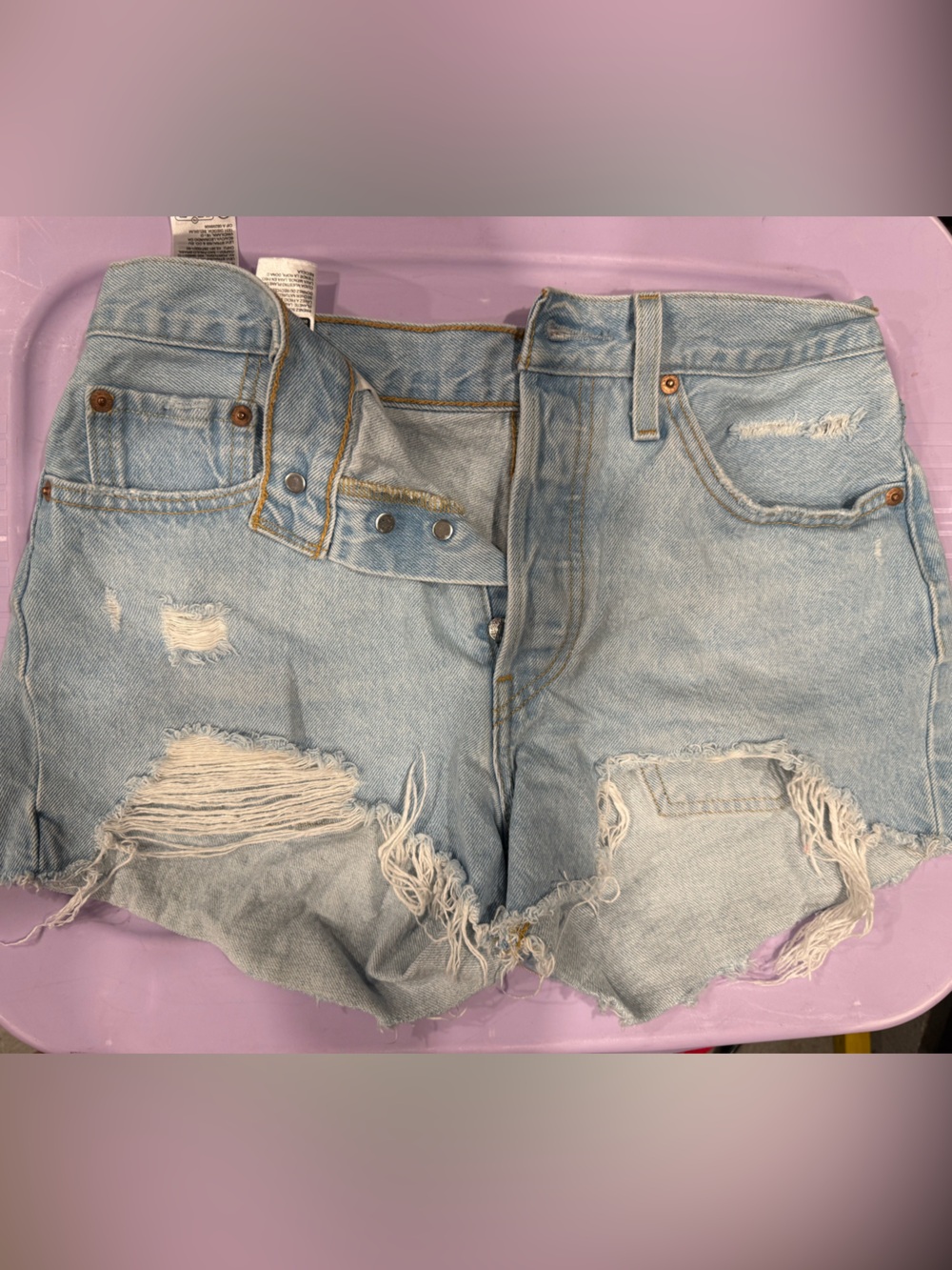 Levi light Wash Distressed Denim Shorts